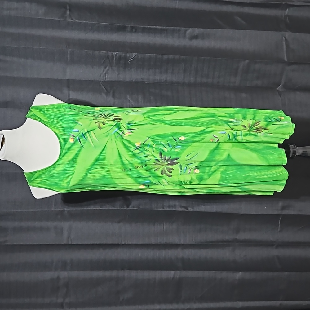 Tropical green flowy tank dress